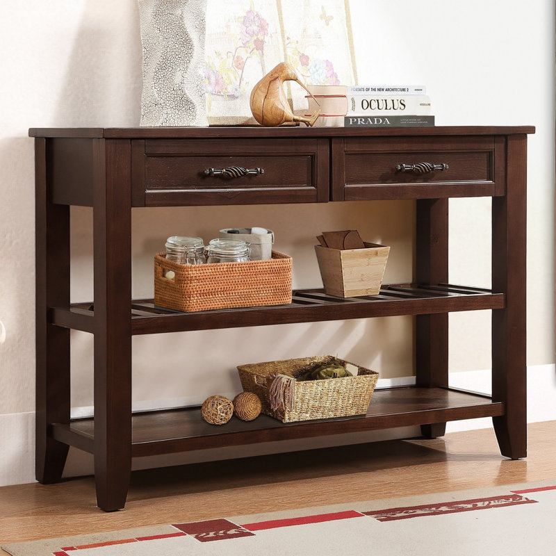 42" Console Sofa With 2 Drawers and 2 Shelves, Farmhouse Entryway Table, Modern Sofa Table with Solid Wood Frame for Home Office Hallway