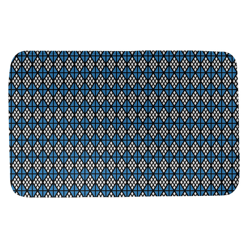 Tapis pour salle de bain diamants Leffel, l 17 po x L 24 po, Noir / Bleu