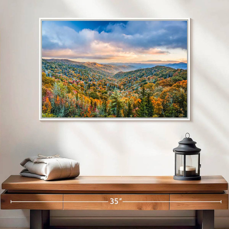 Smoky Mountains at Fall, Cadre flottant blanc, 25 po x 17 po