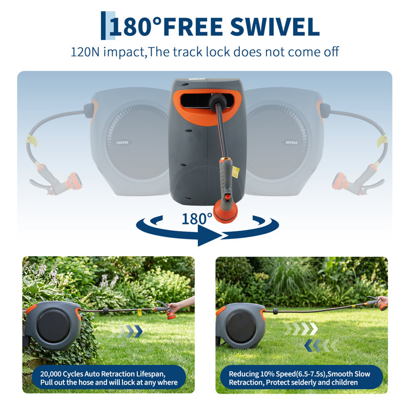 Enrouleur de boyau d'arrosage rétractable 65pi avec buse 10 fonctions, PVC Mesh