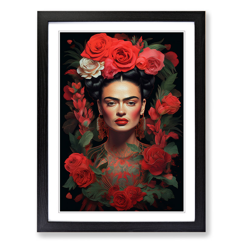Frida Kahlo Digital - Framed Print, 34cm H x 25cm W, Black Framed