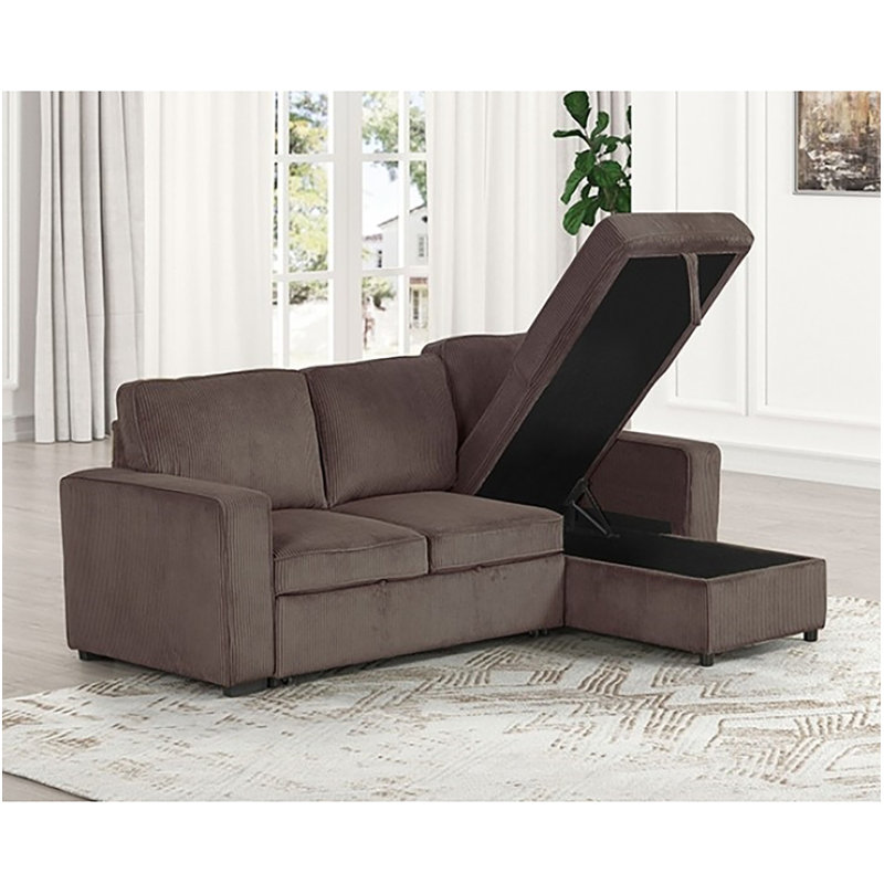 Wongso Sectional With Pull-out Sleeper, Brown Corduroy