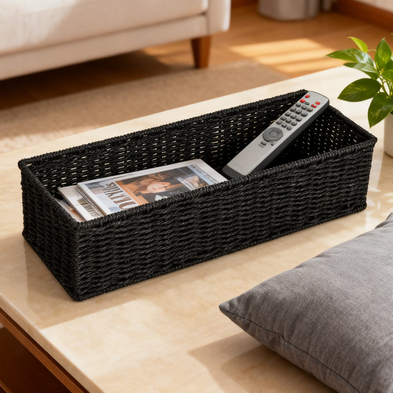 Panier de rangement en corde de papier tissé à la main, organisateur décoratif rectangulaire pour le rangement et la présentation de la maison, conception robuste et écologique