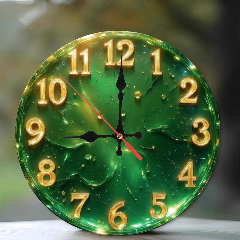 Horloge verte avec chiffres dorés