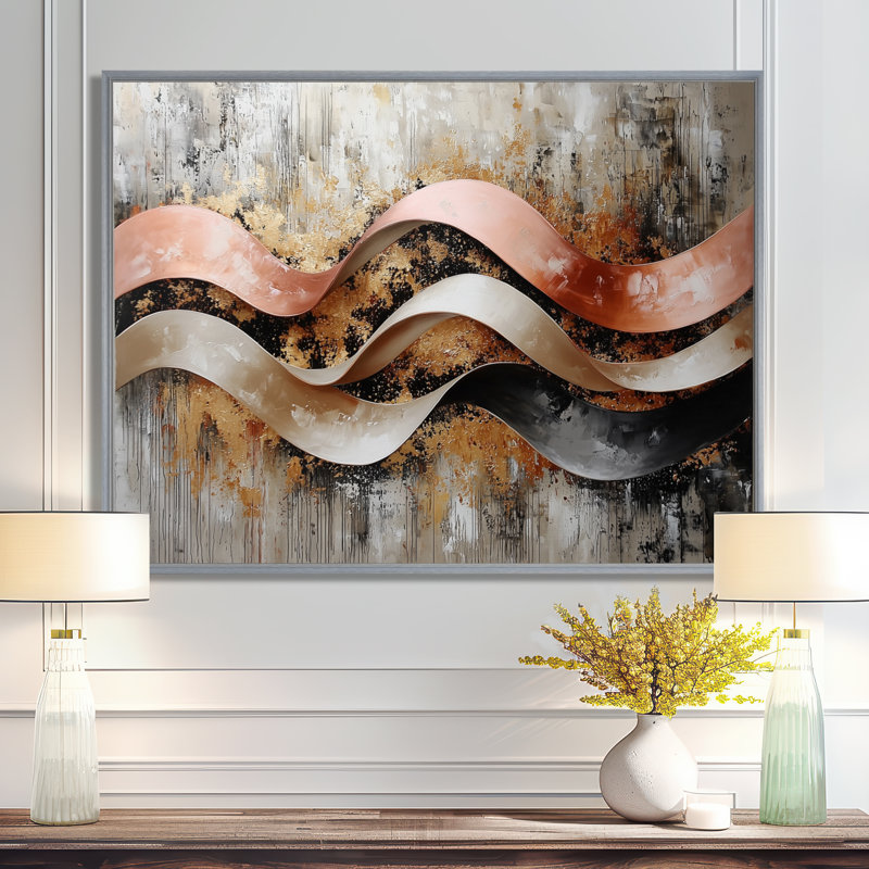 Nwamaka - Abstract Wall Art, Argent, H 30 po x l 40 po, Impression encadrée flottante