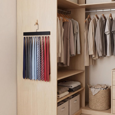 Tie Rack Hanger with 20 Swivel Hooks, Wooden Hanger, Sturdy Black Tie Wooden Hanger with 180° Swivel Hooks, 2 Pack, (Black)