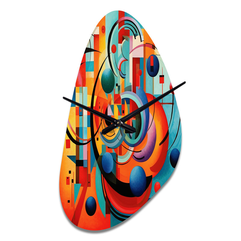 Horloge murale orange en forme de géométrie bleue - formes abstraites, horloge murale asymétrique, Moyenne