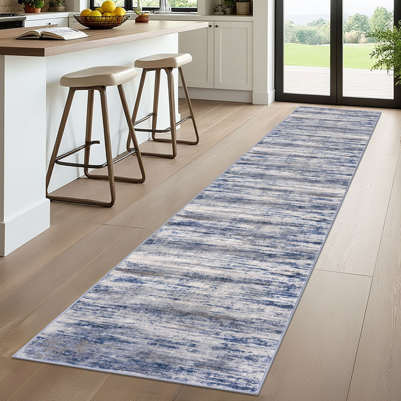 Modern Washable Rug Runner 2x10 Abstract Hallway Runer Rug Non-Slip Soft Indoor Long Rugs for Entryway Kitchen, Blue/Gray