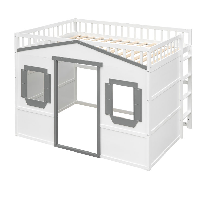 Élégant lit mezzanine double en bois massif au design moderne et polyvalent