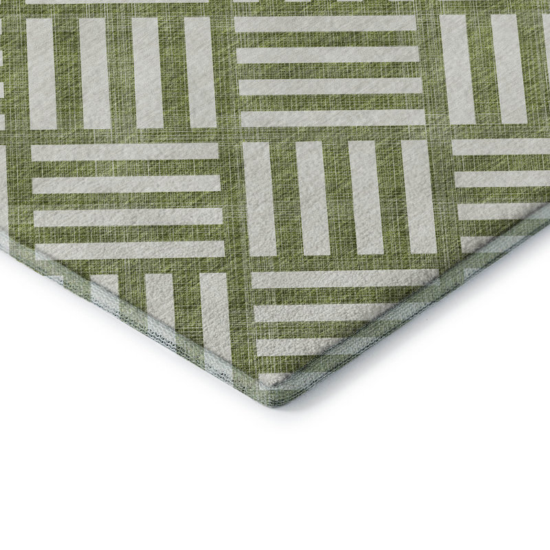 Tapis olive Cerrito lavable à la machine de qualité supérieure, Rectangle 1 pi 8 po x 2 pi 6 po