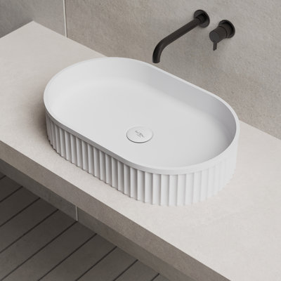 MonBlari 22" X 14" Oval Solid Surface Bathroom Vessel Sink Matt White