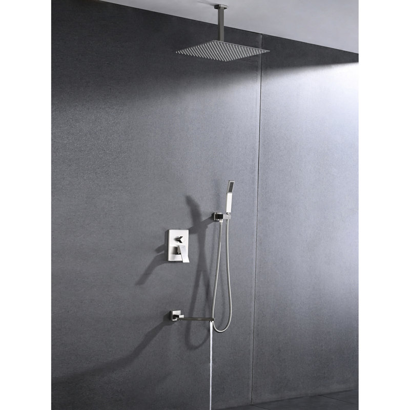 Brushed Nickel Ceiling Mounted Shower - 16" Head And Handheld Natural Rainfall Experience Duplication Self-cleaning Nozzle Corresponding To American Standard Bathroom