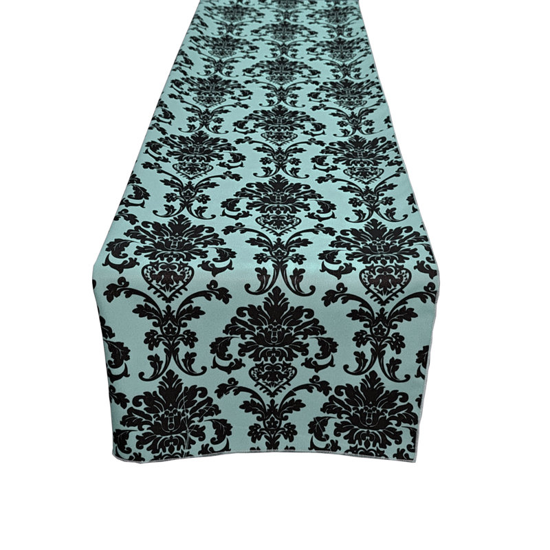 Poplin Damask Table Runner, Aqua, 108" L x 12" W