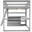 Lit mezzanine double avec bureau, tablettes et cadre gris - Construction en bois de pin pour une chambre à coucher fascinante-303046813-303046815