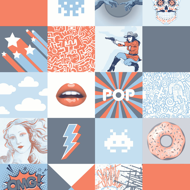 Pop Art Patchwork Wallpaper, Blue