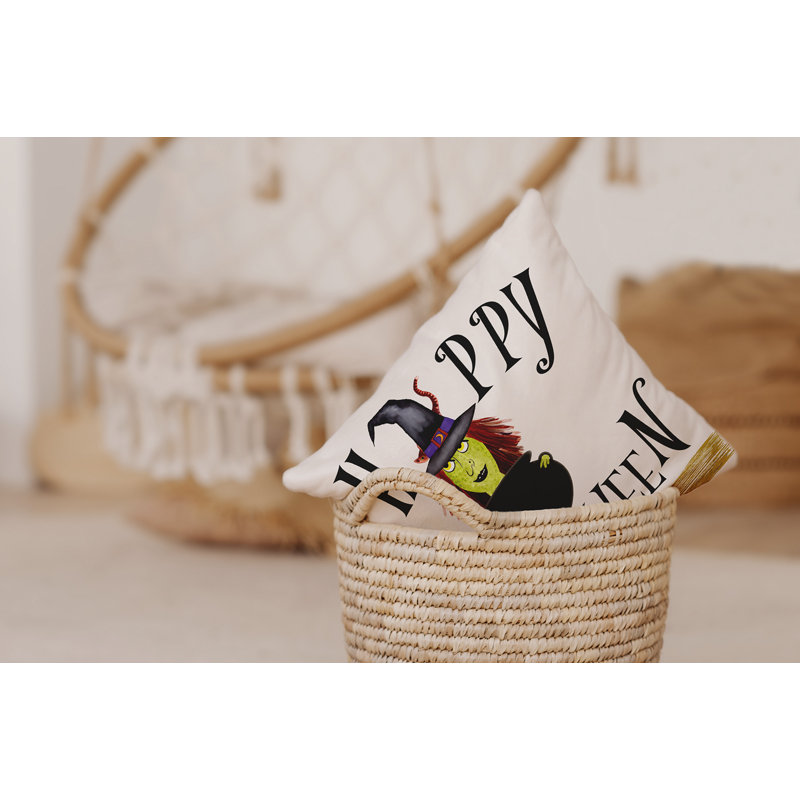 Coussin Happy Halloween, H 16 po x l 16 po, Carré, Blanc