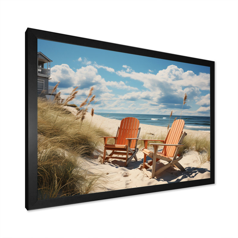 Chaises de plage rétro - impression, Cadre photo noir, H 16 po x l 32 po x P 1 po