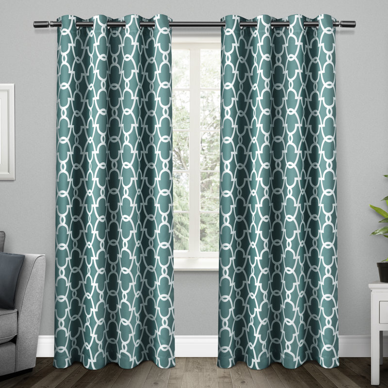 Andish 100% Polyester Room Darkening Curtain Pair, Teal, 52" W x 96" L