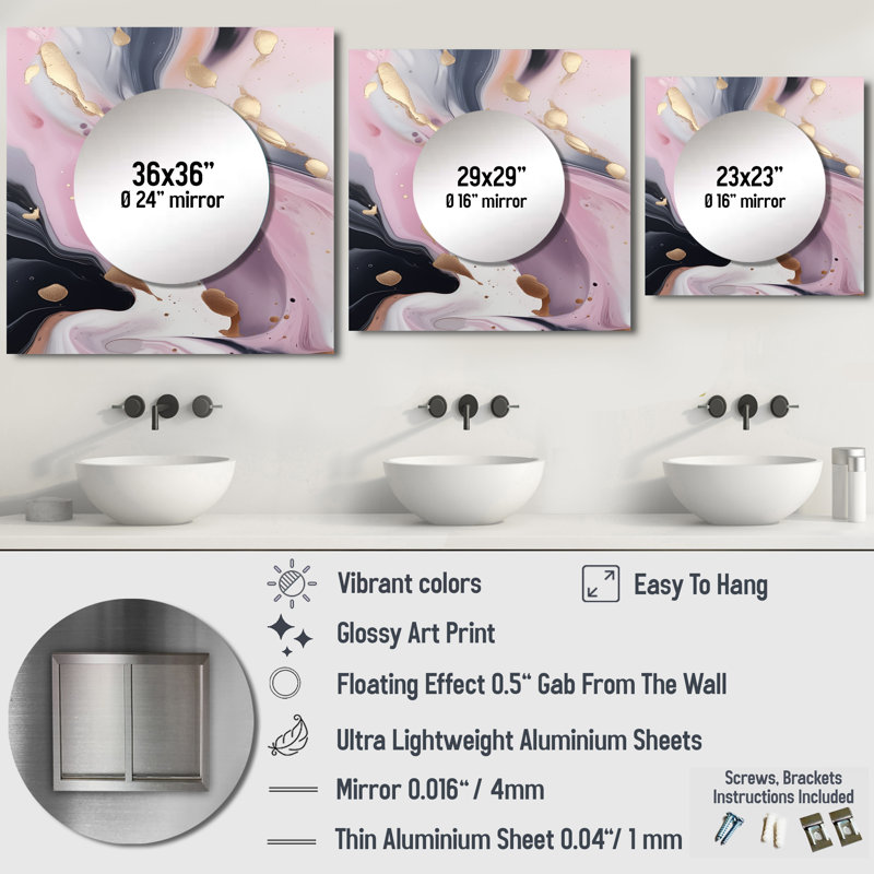 Genva - Miroir carré abstrait en marbre pour décoration murale, 29 po x 29 po