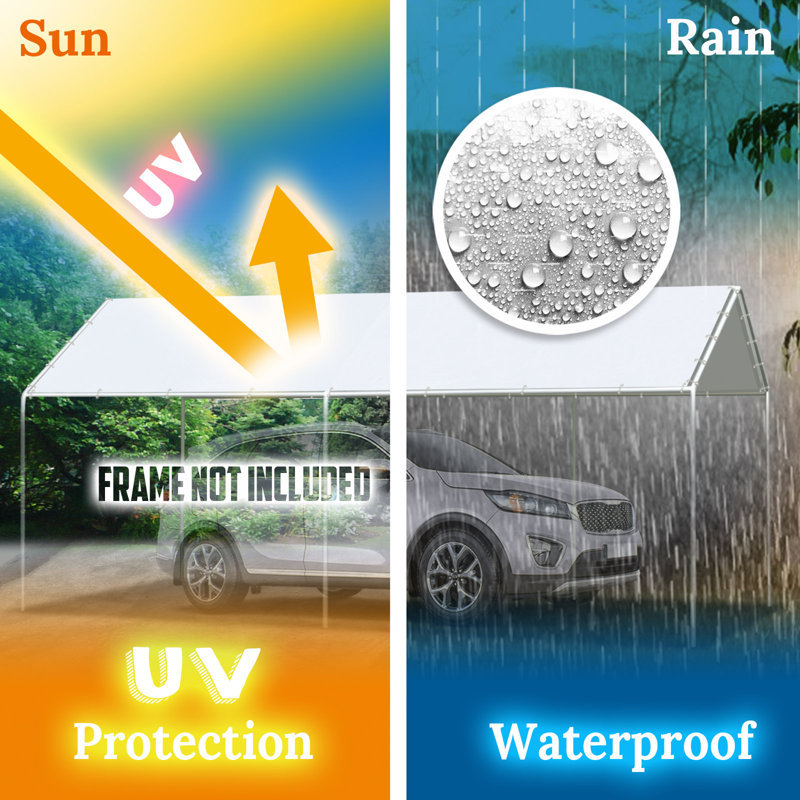 10' X 20' Carport Replacement Top Canopy Cover, UV Resistant And Water Resistant Car Port Portable Tent Cover With Ball Bungee, White, Only Cover