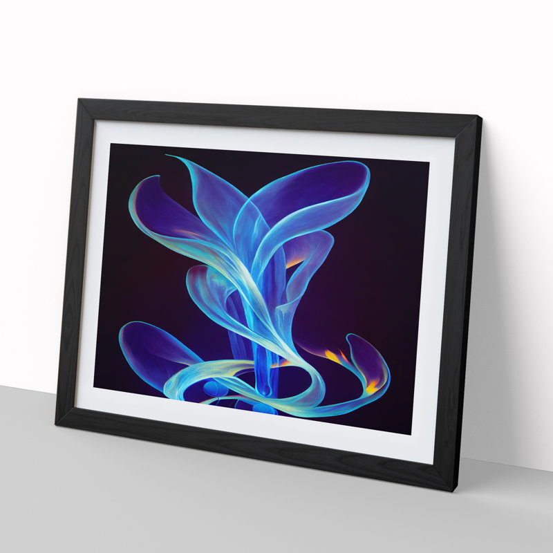 Bluebell Flower Swirl Abstract - Single Picture Frame Print, 46cm H x 64cm W x 2cm D, Black Framed