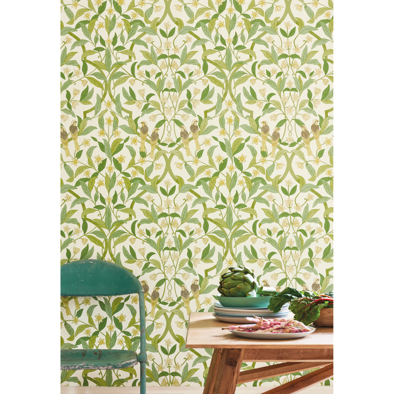 Floral Wallpaper Roll, Yellow/Green/Forest