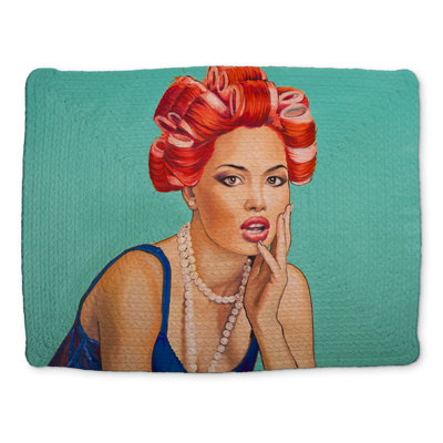 Napperon rétro bleu tressé Pin Up Girl | Décoration intérieure