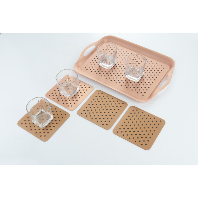 Copper Non-Slip Tech Tray and Coasters Set with Handles