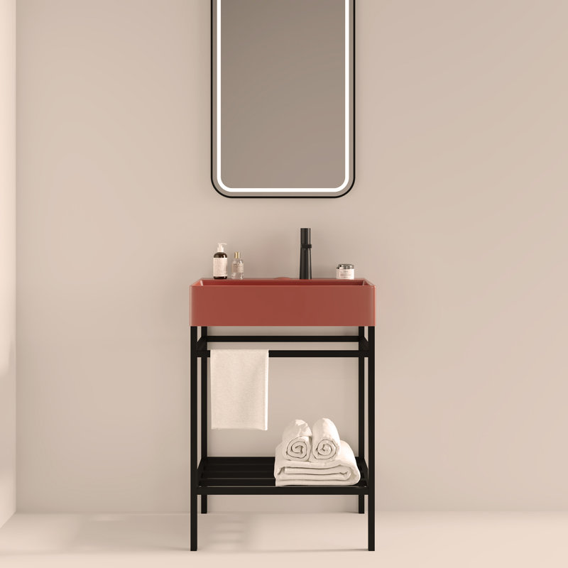 Ensemble de meuble-lavabo sur pied 24 po avec lavabo en céramique, ensemble de lavabo console sur pied, lavabo rectangulaire en céramique sans robinet
