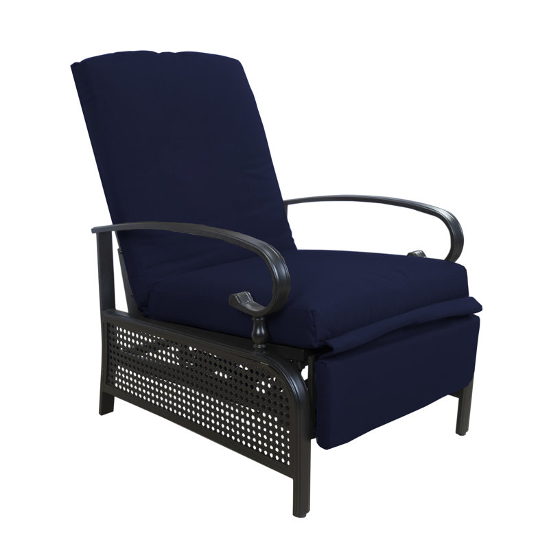 Kozyard Adjustable Outdoor Reclining Lounge Chair, Cushioned Patio Chaise Lounge with Extendable Metal Frame for Sunbathing, Reading & Relaxing – Comfortable Outdoor Recliner(Navy Blue)