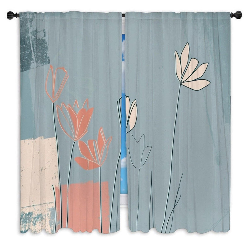 Rideaux à motif floral et rideaux botaniques dessinés à la main - 2 panneaux, L 20 po x L 61 po