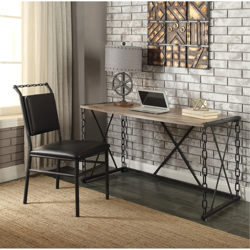 Bureau rectangulaire en chêne rustique et noir antique, pieds en métal à chaîne en métal, poids du colis de 53 lb en chêne noir, plateau en bois de PB, base, capacité de 100 spécifications