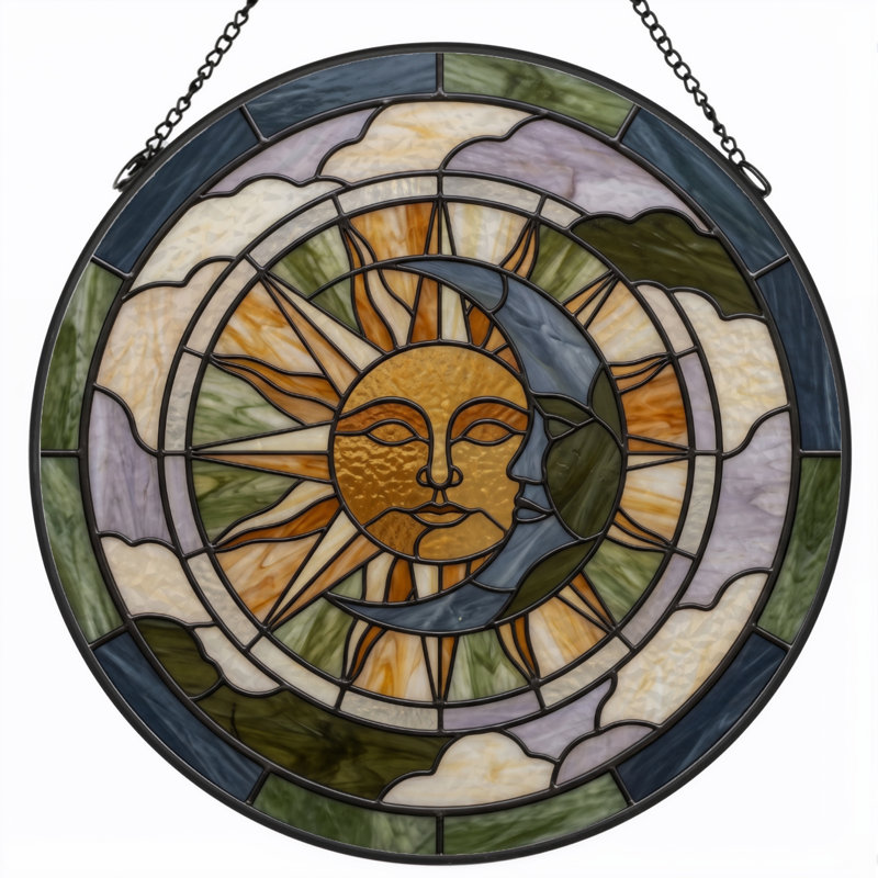 Panneau de vitrail Sun Moon H 12 po, H 12 po