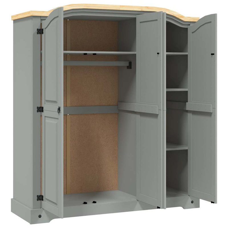 Lonepine 3 Door Solid Wood Wardrobe, Grey