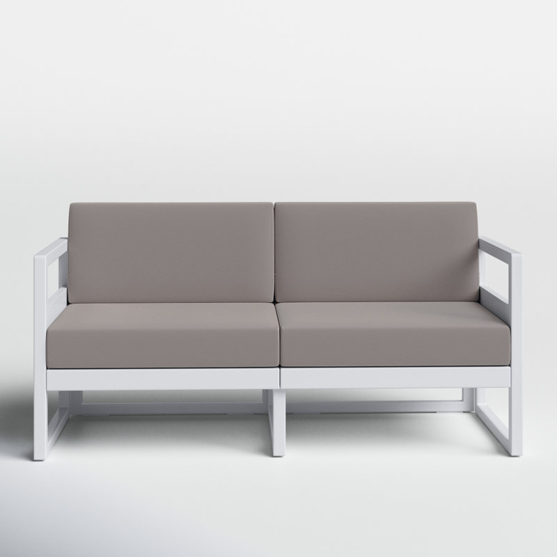 Lane 58'' Wide Straight Loveseat with Cushions, White, Canvas Taupe Sunbrella®