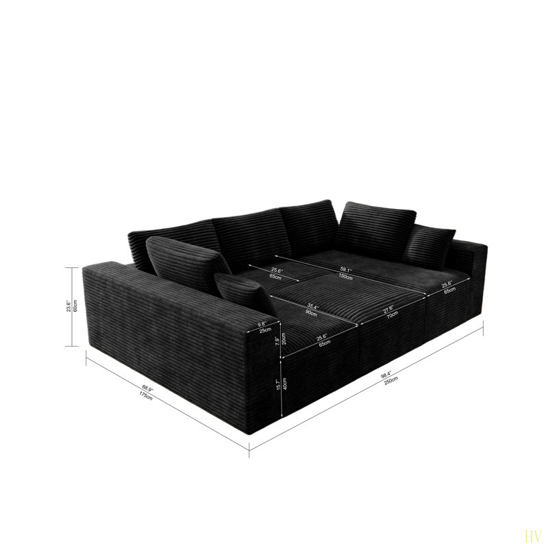 Siège modulaire modulaire pour canapé, canapé rembourré et compressé pour le salon, la chambre à coucher, un appartement, aucun assemblage requis, combinaison sans PC pour 4 personnes, tissu en velours côtelé moelleux