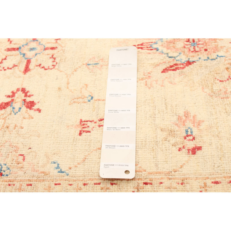 Tapis décoratif en laine rouge/crème de conception unique noué à la main New Age 2 pi 8 po x 3 pi 11 po