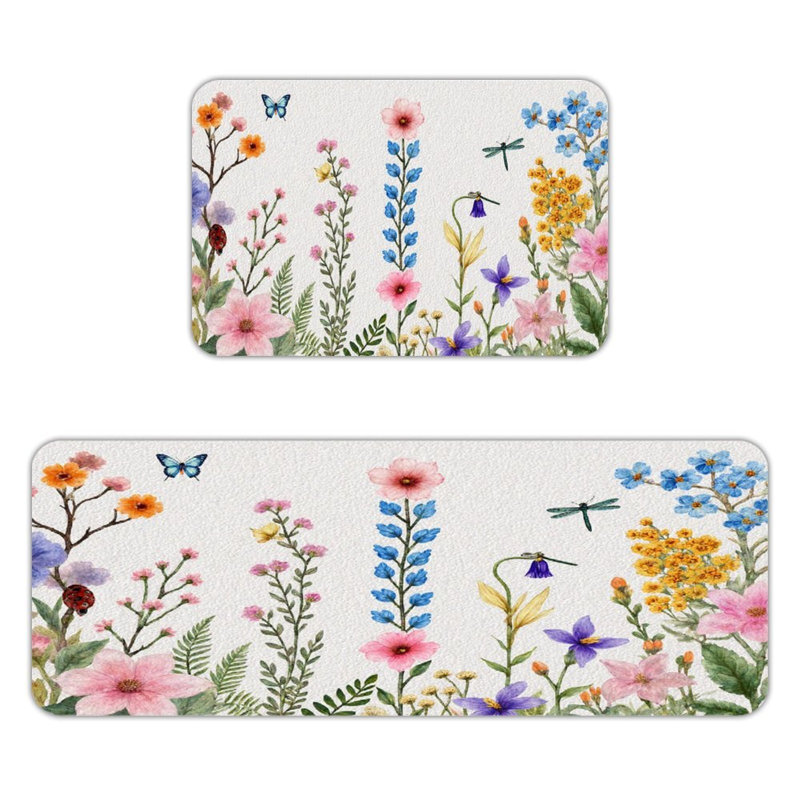 Tapis de cuisine antidérapant 2 pièces Watercolor Wildflower Garden