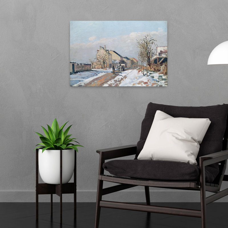 La route de Gisors à Pontoise, effet neige, affiche murale abstraite impressionniste contemporaine d'architecture hivernale