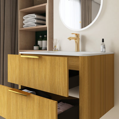 30" Bathroom Vanity With Sink, Floating  Pinstriped Plywood Storage Cabinet With Drawers