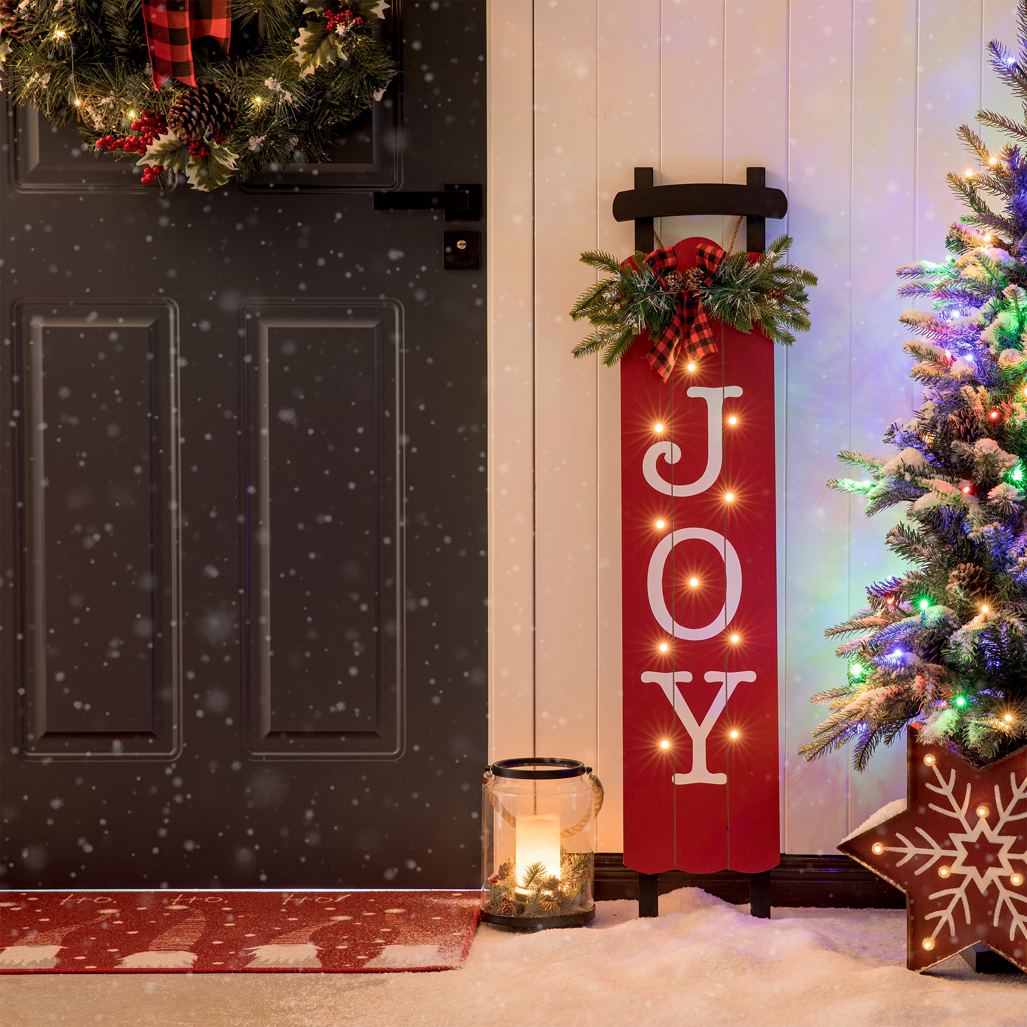 Junno Wooden Sleigh JOY Porch Sign