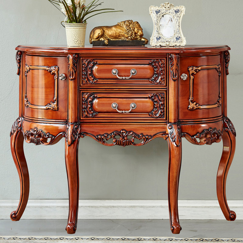 Console de style européen en bois massif., Brun, H 37 po x l 46,4 po x P 13,7 po
