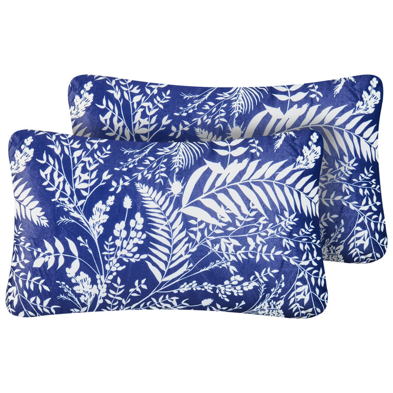 Set of 2 Outdoor Cushions GLIMMER Plant Pattern Blue, Rectangle 30cmH x 50cmW