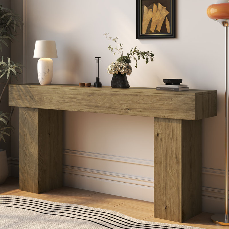 63" Console Table, Farmhouse Entryway Table for Living Room, Brown