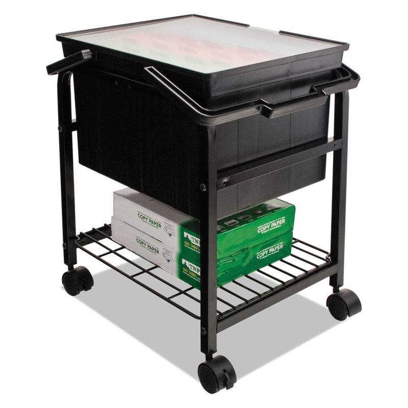 Black Portable Plastic File Box with Hinged Lid and Handles