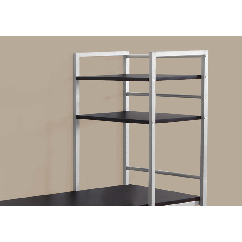 Bureau d'ordinateur, bureau personnel, ordinateur portable, tablettes de rangement, L 48 po, travail, stratifié brun, métal gris, contemporain, moderne