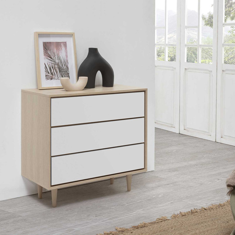 Flournoy 80 cm W Chest of 3 Drawers, Oak/White
