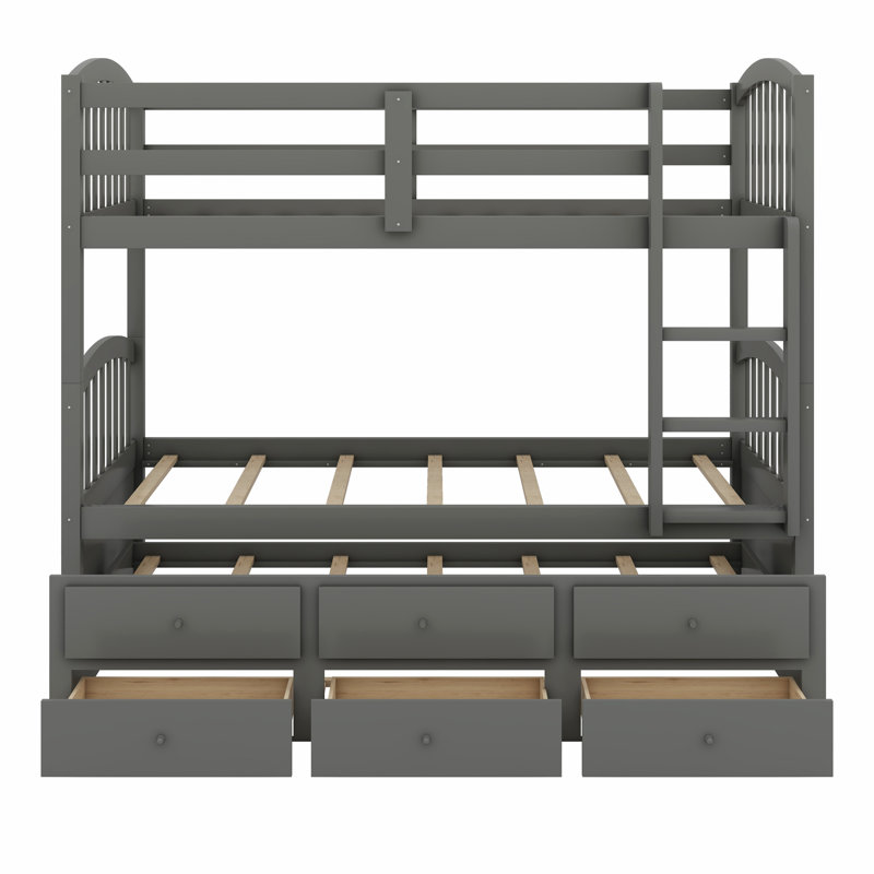 Tanvir Kids Twin Over Twin Bunk Bed with Trundle with Drawers, Gray