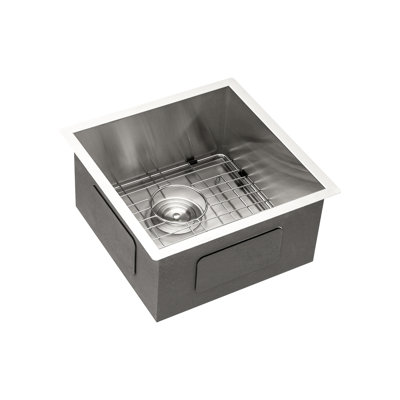 Évier en acier inoxydable de calibre 18 sous comptoir - 13 po, bol simple, rigide et à condensation, avec gabarit et surface de support de séchage, grille à vaisselle