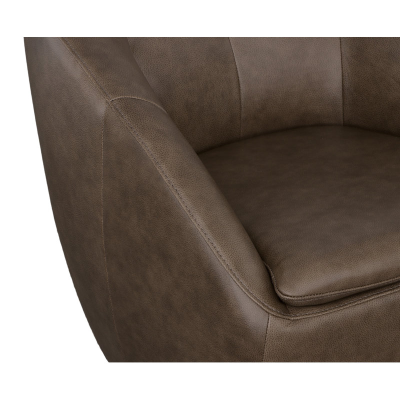 Mechtildis Upholstered Swivel Barrel Chair, Brown Leather Match
